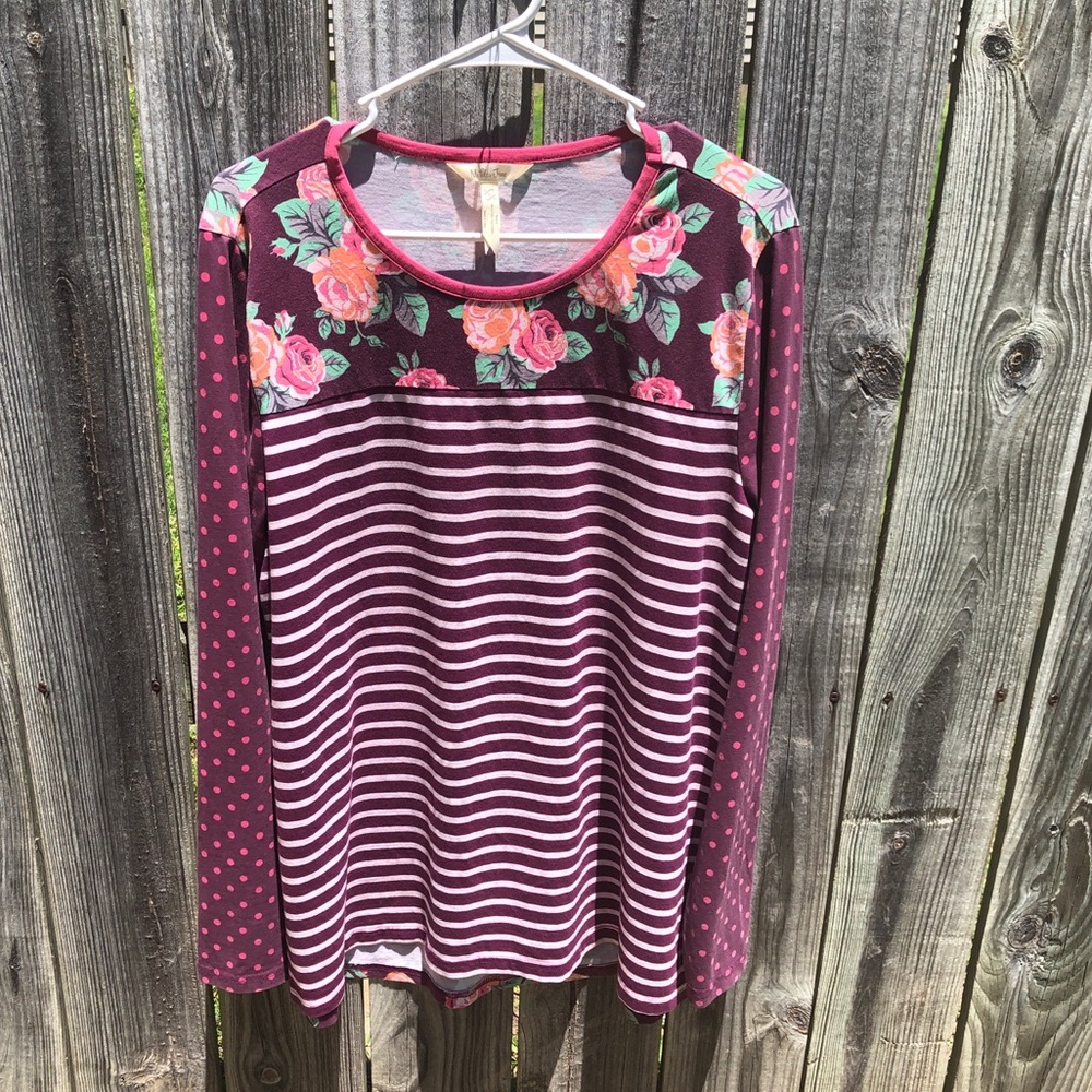 Matilda Jane Rose Floral Purple Striped Polka Dot Long Sleeve Shirt